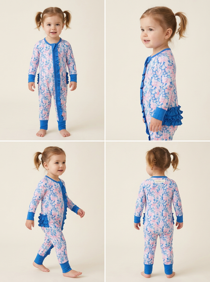 Preppy flower bamboo ruffle zippie