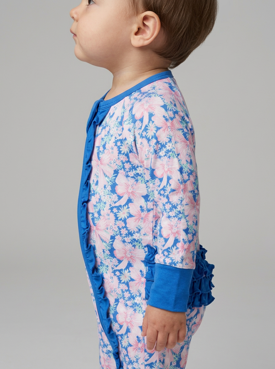Preppy flower bamboo ruffle zippie