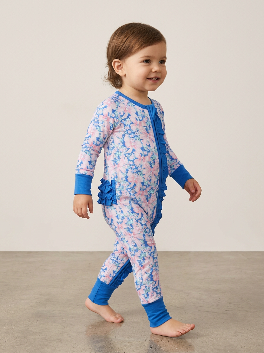Preppy flower bamboo ruffle zippie
