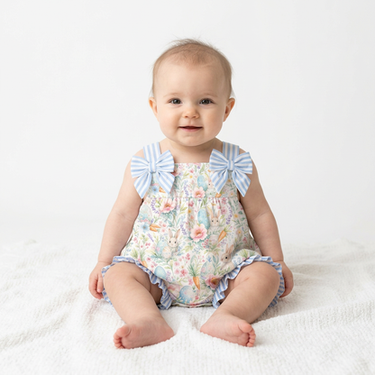 Floral and stripe bunny romper