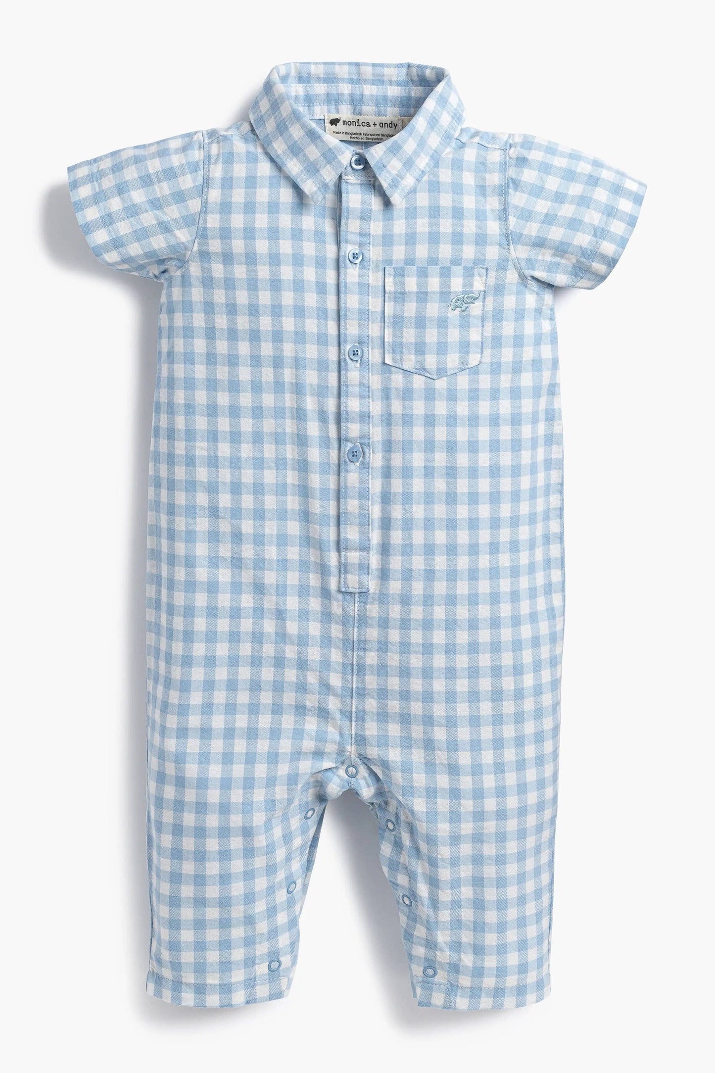Easter Baby Oxford Romper_Powder Blue Gingham