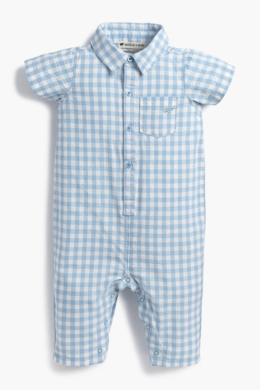 Easter Baby Oxford Romper_Powder Blue Gingham