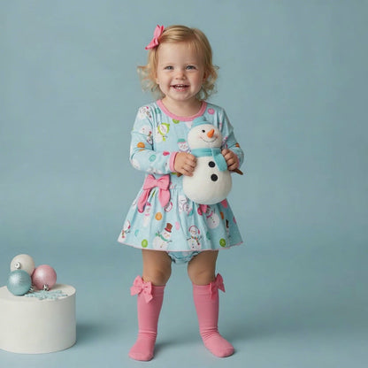 Bamboo snowman dress with snap bottom