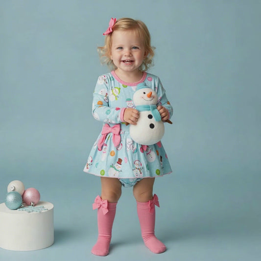 Bamboo snowman dress with snap bottom