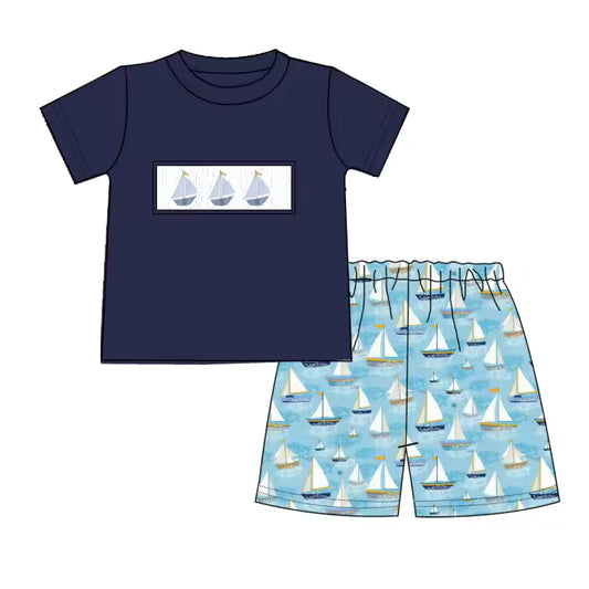 Sailboat Smocked Short set Pre-order ETA 4/1/26