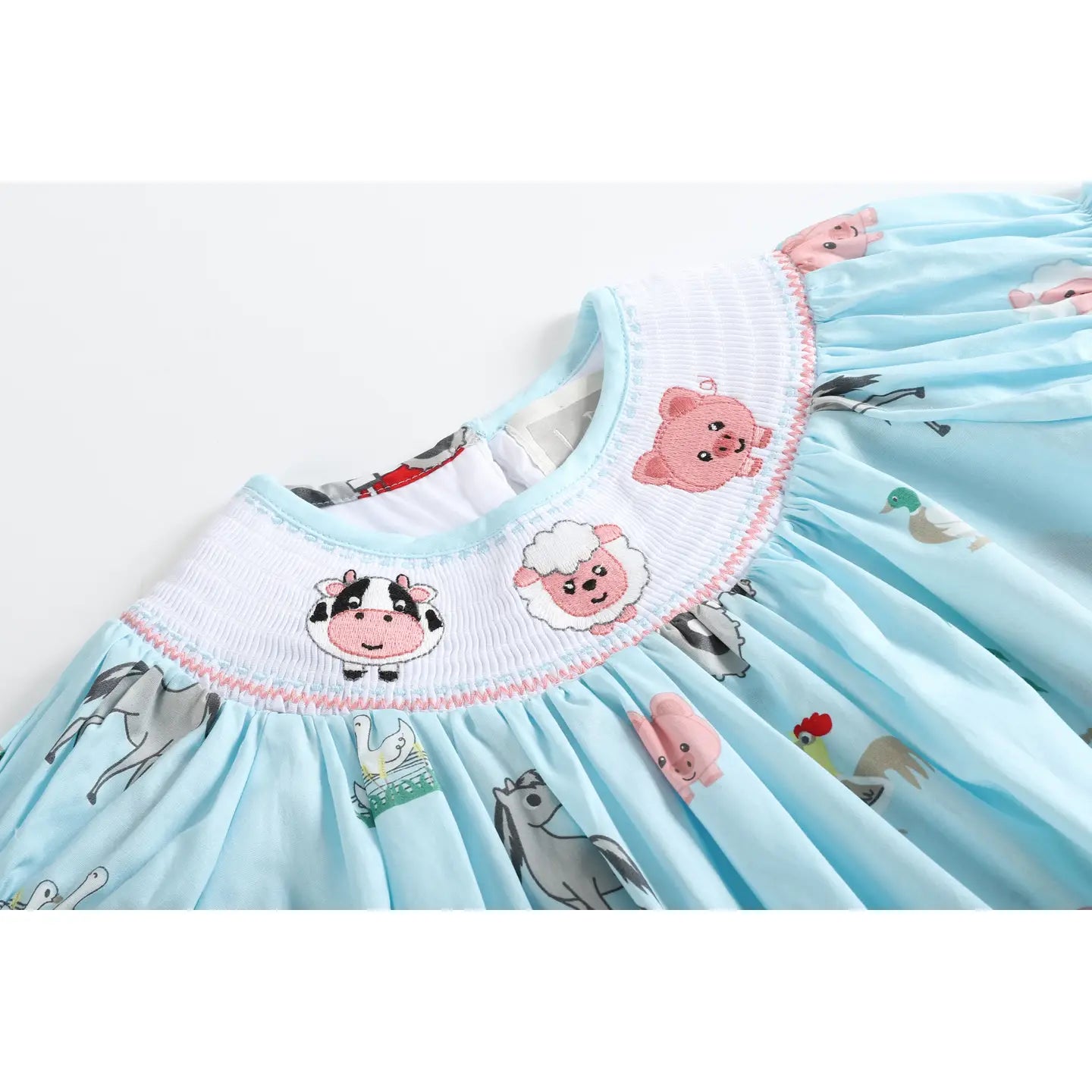 Barnyard Print Farm Animal Smocked Bishop Dress