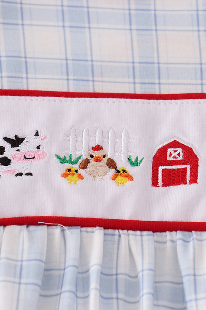 Blue Farm Embroidery Plaid Bubble Romper